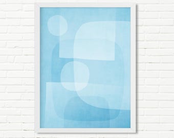 Abstracte originele kunstprint in lichtblauwe tinten.