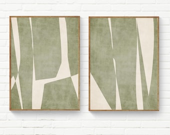 Neutral Set of 2 Light Olive Green Art Prints Minimalist Modern Artworks
