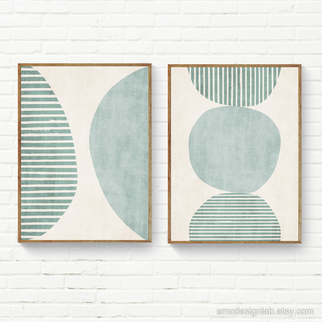 Light Green Set of Two Prints Modern Wall Art Set of 2 Sage Green Light
