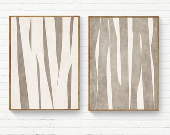Conjunto de 2 gravuras modernas minimalistas com formas orgânicas, conjunto de 2 gravuras em tons de bege e creme, conjunto de 2 peças de arte de parede moderna, decoração minimalista bege para banheiro.