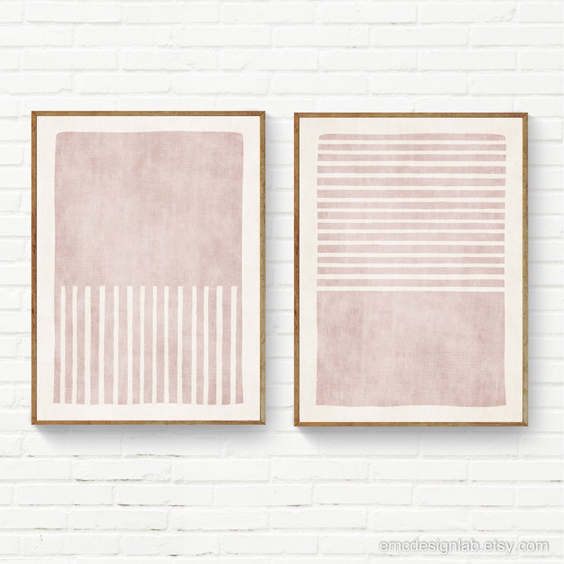 Neutral Colorblocked Set Blush Pink Minimalist Art Set Print Neutral Color Block White Pink ...