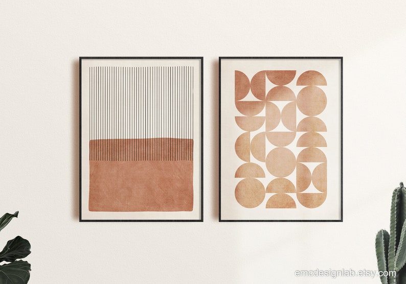Terracotta Boho Minimalist Wall Art Print Set of 2 Rich Texture Modern ...