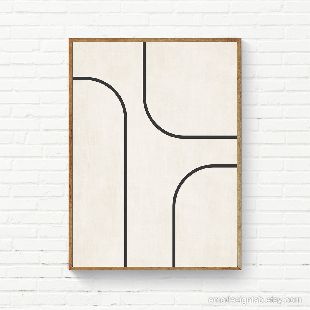 Modern Minimalist Geometric Print, Black & White Simple Shapes Wall Art ...