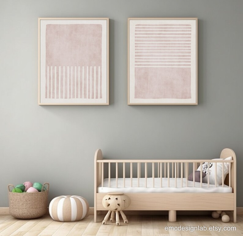 Neutral Colorblocked Set Blush Pink Minimalist Art Set Print Neutral Color Block White Pink ...