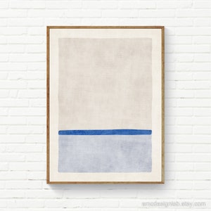 Minimalist Landscape Blue Sea Print, Abstract Minimal Landscape, Beige Blue Seascape Wall Art