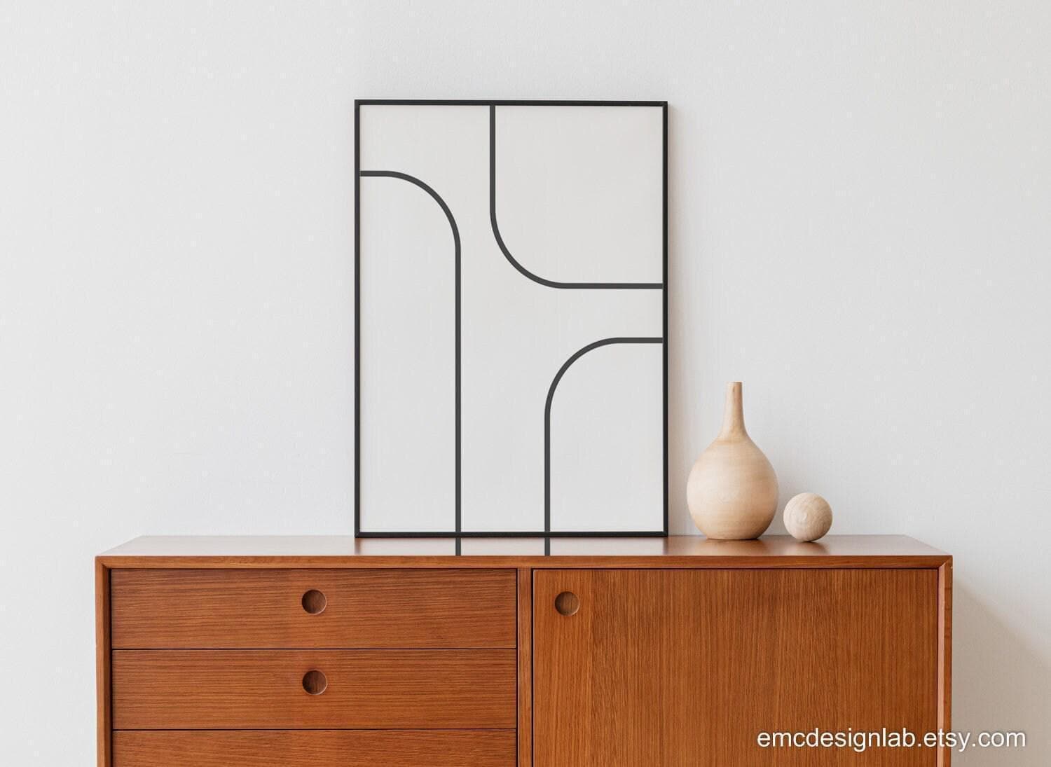 Modern Minimalist Geometric Print, Black & White Simple Shapes Wall Art ...