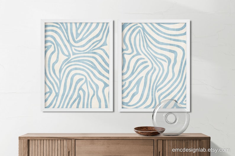 Light Blue Abstract Minimalist Lines Wall Art / Baby Blue Etsy