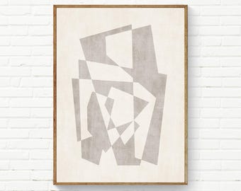 Abstraction Neutral Style Wall Art, Beige Boho Geometric Decor Art Print, Unique Original Abstract Art, Simple Minimal Print