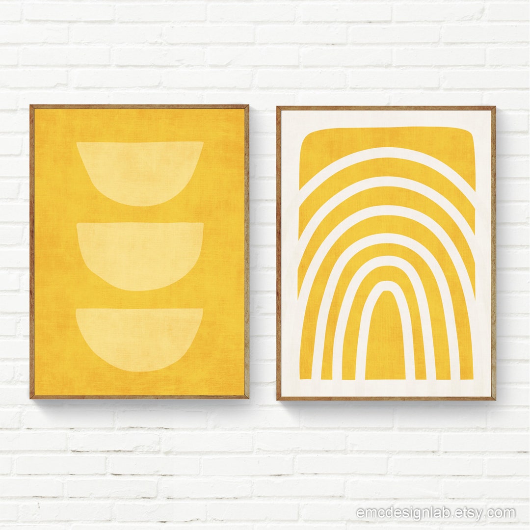 Yellow Abstract Wall Art Set 2 Prints, Original Exclusive Print Set ...