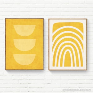 Yellow Abstract Wall Art Set 2 Prints, Original exclusive print set, yellow rainbow wall art, minimalist rainbow set of 2 prints digital art