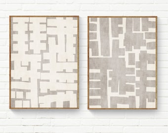 Original Abstrakte Beige Wand Kunst 2er-Set, Neutral Kunstdrucke, Minimal Beige Ivory Badezimmer 2er Set, Schlafzimmer Wandkunst