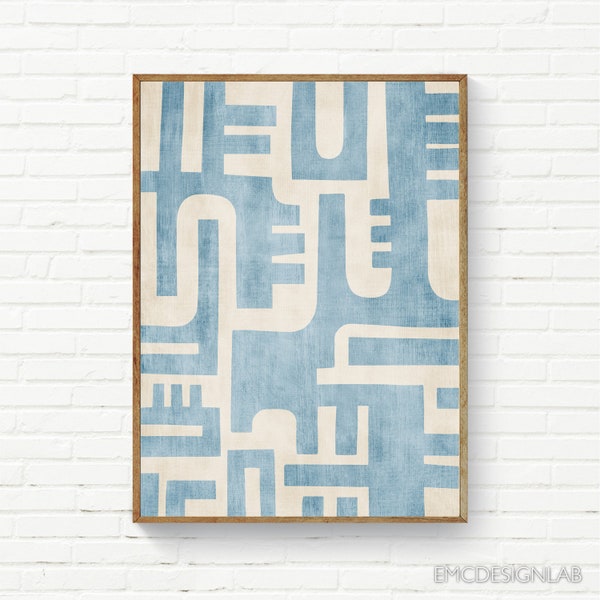 Sky Blue Light Cream Art Print Abstract Unique Artwork Geometric Shapes Design