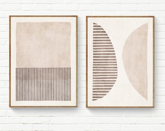 Light Beige Minimalist Art Print Set of 2