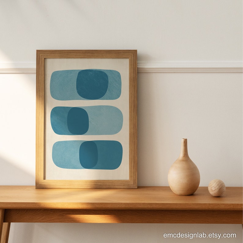 Minimalist Blue Tones Wall Art Shades of Blue Teal Rounded Etsy