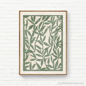 Green Leaves Nature Monochromatic Art Print Nature Illustration Digital Artwork Simple Design Minimalist Decor