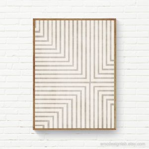 Minimalist Beige White Wall Art, Abstract Geometric Minimalism Print