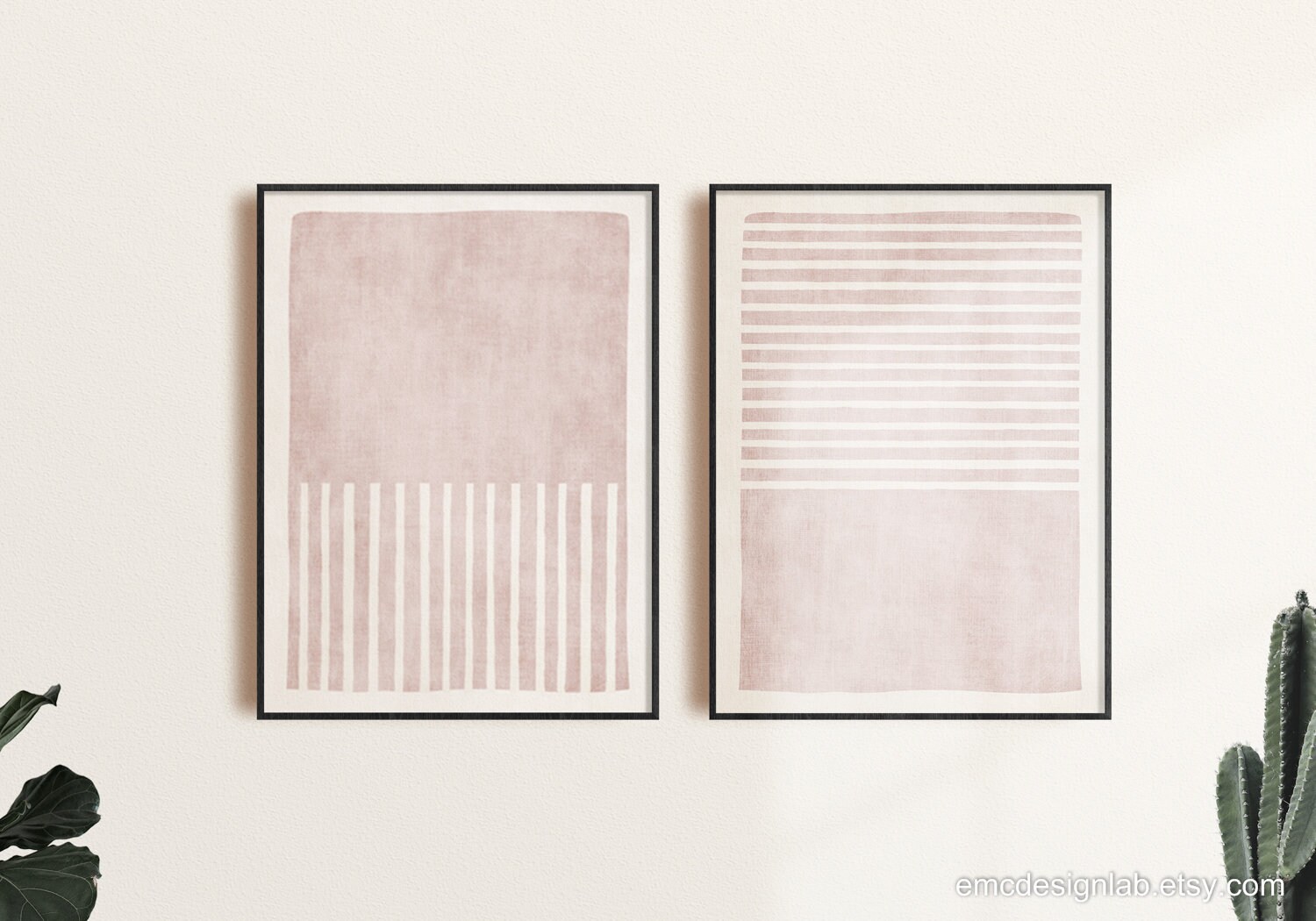 Neutral Colorblocked Set Blush Pink Minimalist Art Set Print Neutral Color Block White Pink ...