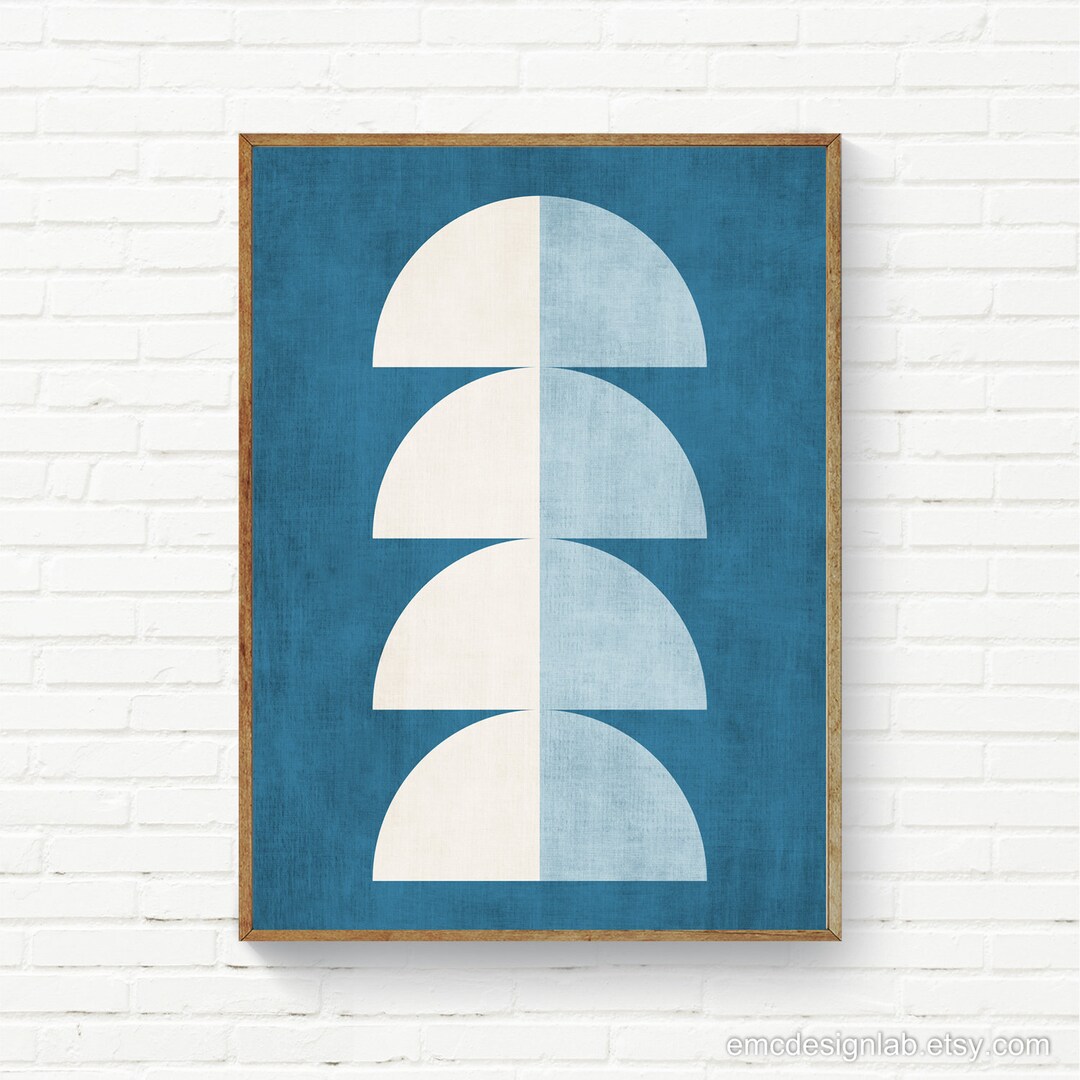 Teal White Light Blue Minimalist Abstract Geometric Wall Art Print ...