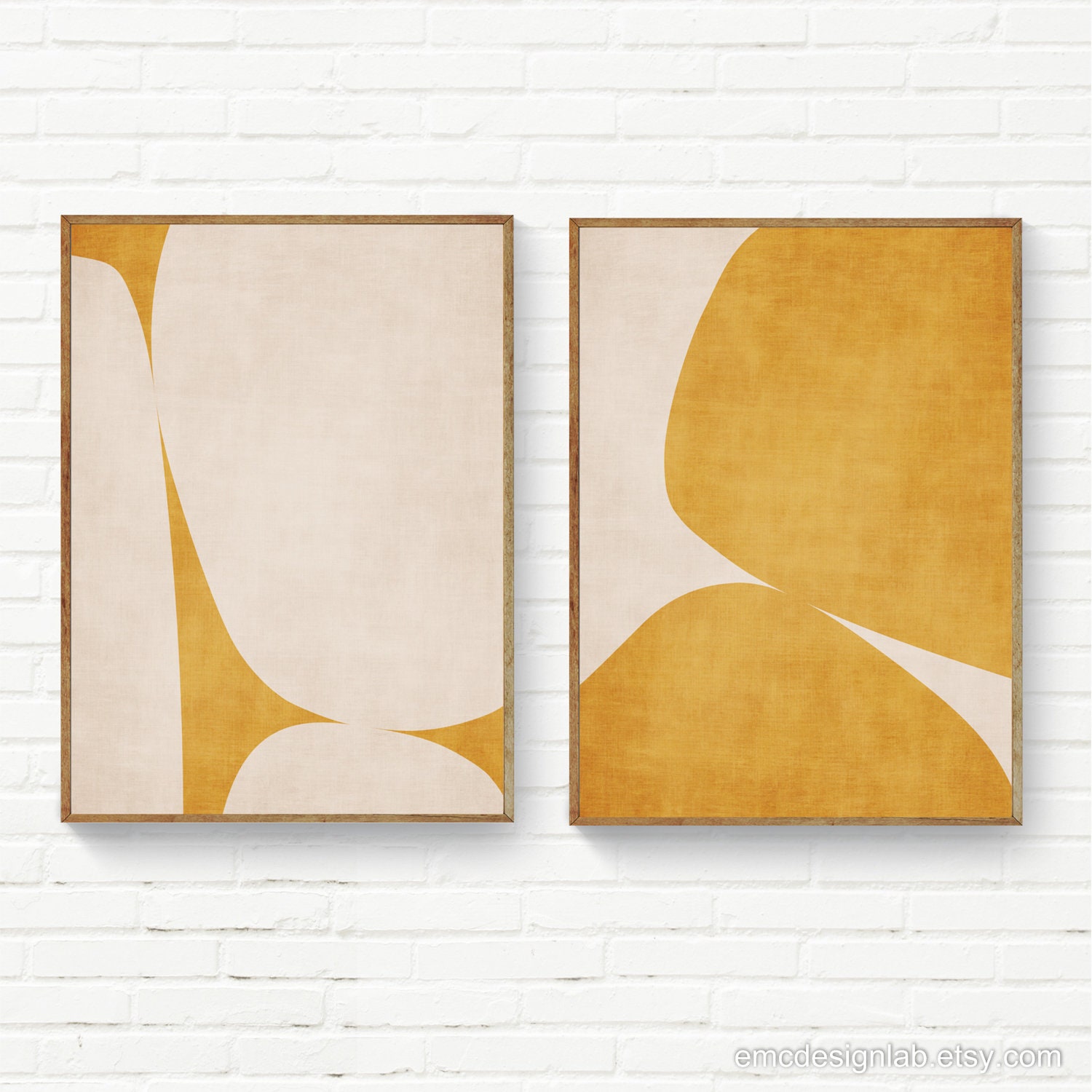 Mustard Yellow Minimalist Abstract Art Set 2 Prints Rounded Shape ...