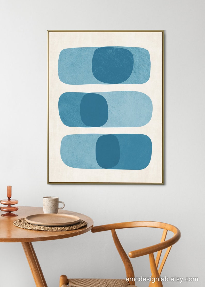 Minimalist Blue Tones Wall Art Shades of Blue Teal Rounded Etsy