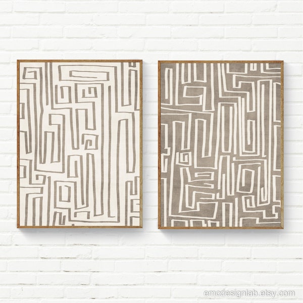Minimalist Cream Beige Lines Wall Art Set of 2, Bedroom Original Set of Two Prints, Beige White Ivory Light Taupe Diptych