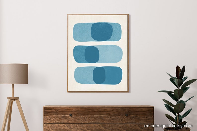 Minimalist Blue Tones Wall Art Shades of Blue Teal Rounded Etsy