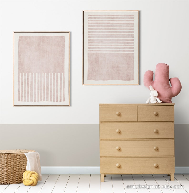 Neutral Colorblocked Set Blush Pink Minimalist Art Set Print Neutral Color Block White Pink ...