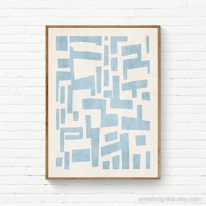 Light Blue Minimalist Abstract Print Simple Shapes Creamy Off-White Background Minimal Artwork