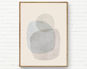 Neutral Soft Colors Abstract Organic Shapes Wall Art, Muted Colors, Pale Soft Art Prints, Beige Greige Light Blue Minimalist Wall Decor