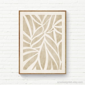 Classy Light Tan Abstract Leaves Artwork Unique Interior Design Wall Art Champagne Line Rich Texture Art Print