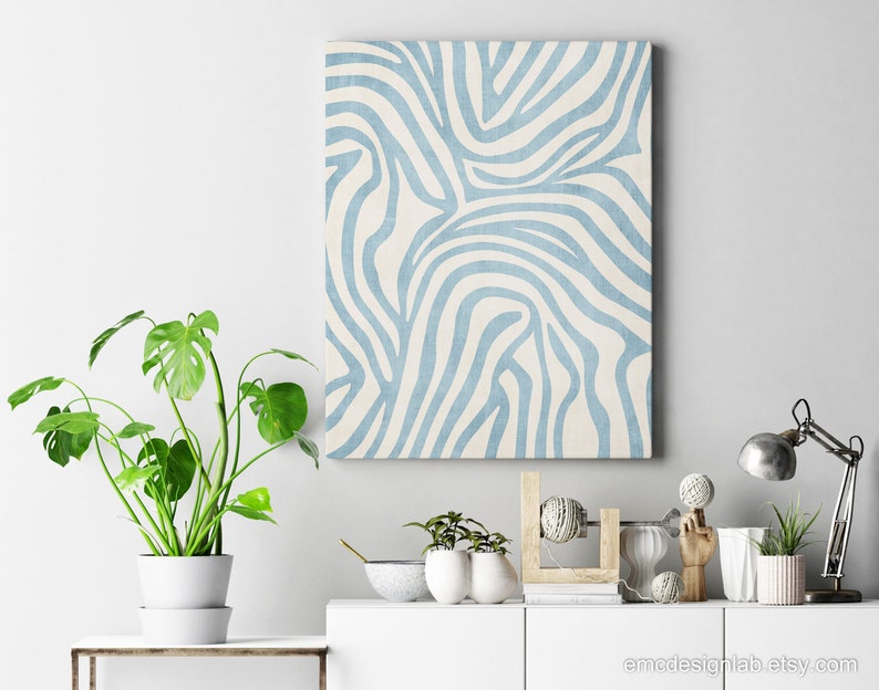 Light Blue Abstract Minimalist Lines Wall Art / Baby Blue Etsy