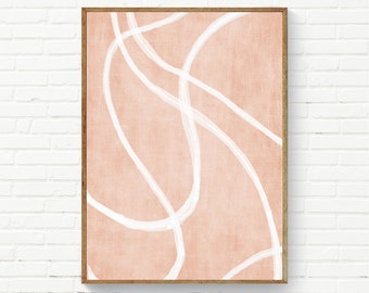 Peach White Line Art Minimalist Print, Simple Bedroom Decor, Bathroom Neutral Light Orange Print, Muted Orange Linen Wall Art