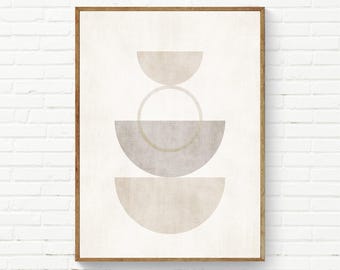 Neutralt greige geometriskt tryck, enkel väggkonst för vardagsrum, neutral beige dekor för kontor, neutral väggkonst, modernt abstrakt geometriskt konstverk