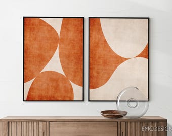 Abstract Terracotta Art Print Set, Boho Geometric Burnt Orange Wall Decor