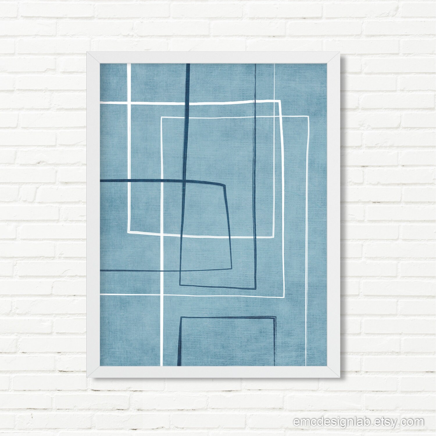 Light Blue Minimalist Wall Art Print Black White Lines Abstract ...