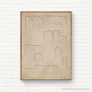 Impresión artística de líneas minimalistas en color arena marrón tostado, diseño de interiores con textura rica