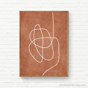 White Line Art Terracotta Background Art Print Rich Texture Boho Digital Art Simple Minimal Bathroom Decor Bedroom Laundry Wall Art