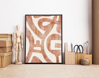 Boho Moderne Wandkunst – 2 Drucke, 28x35 Cm, Geometrisch, Terrakotta-Farben, Ungerahmt