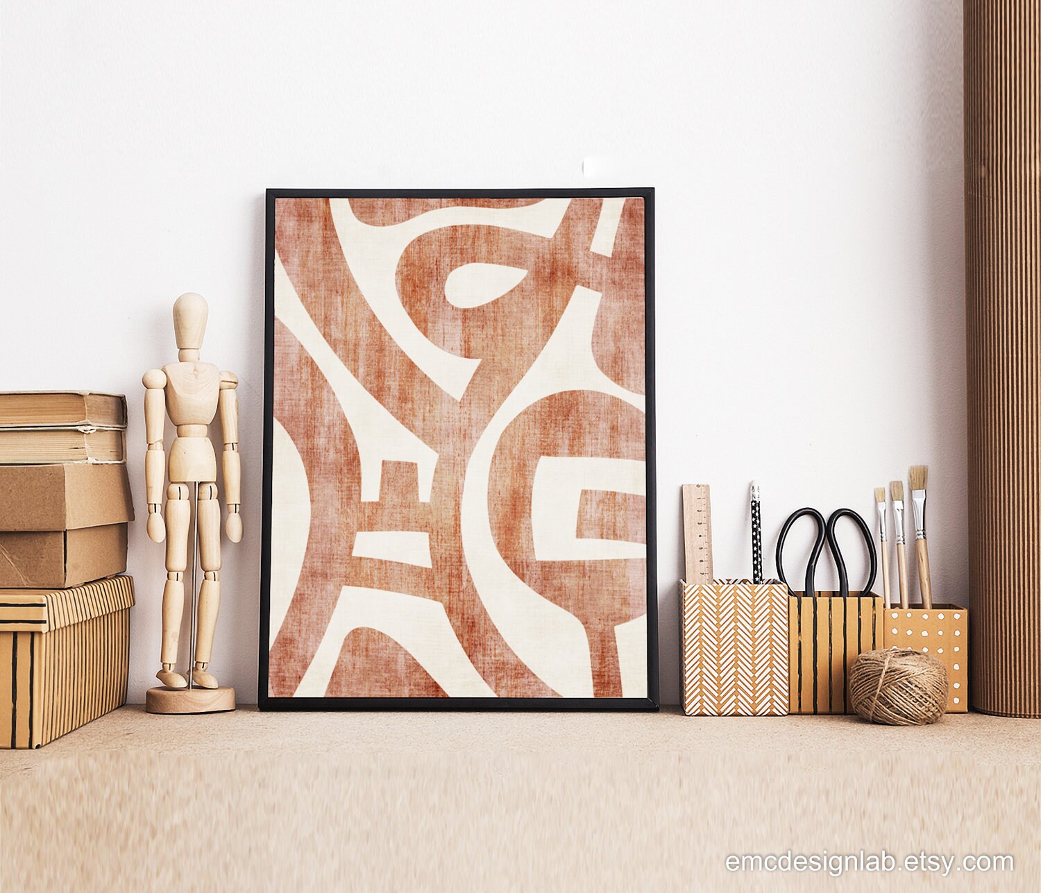 Abstract Shapes Boho Modern Art Print / Minimalist Terracotta Wall Art ...