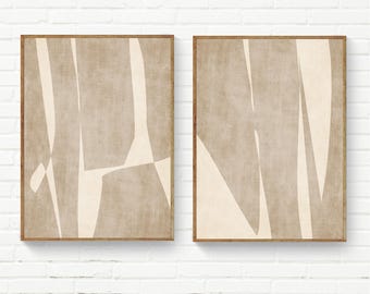 Minimalist Beige Art Set of 2 Prints: Modern Elegant Canvas Decor