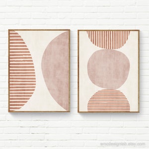 Terra White Original Wall Art Set of 2 Prints Rich Texture Terracotta Semcircles Bold Lines Exclusive Boho Modern Neutral Wall Art Print
