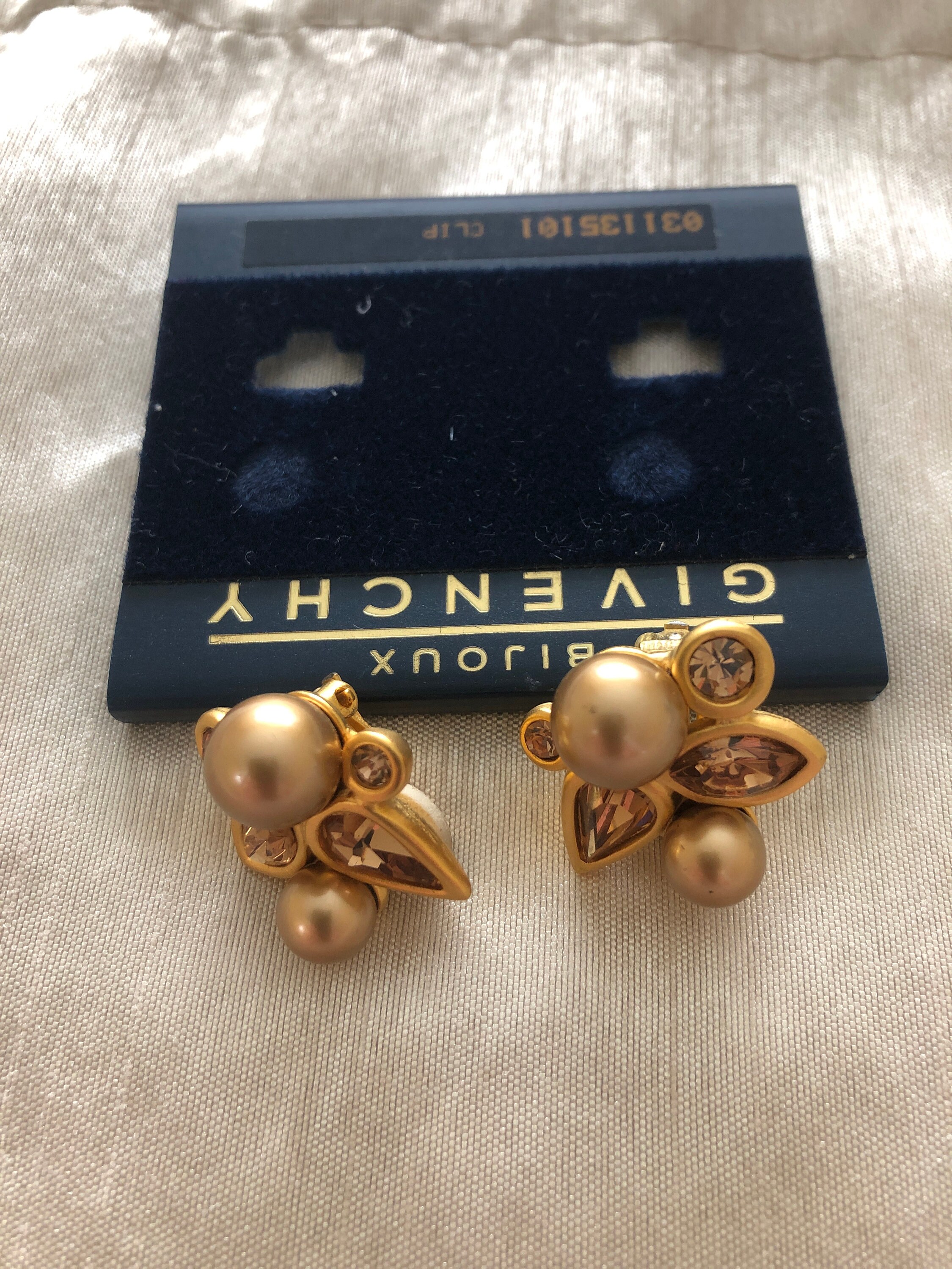 Bijoux Givenchy Vintage Signed Brown Topaz Crystal and Satin