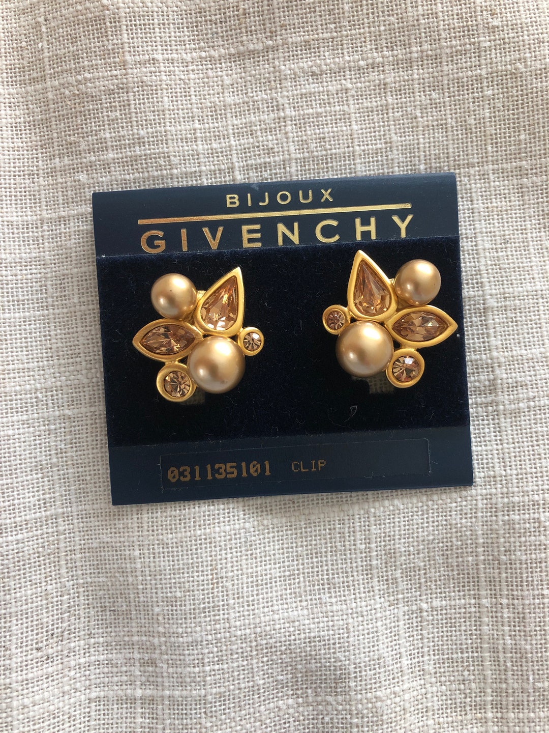 Bijoux Givenchy Vintage Signed Brown Topaz Crystal and Satin