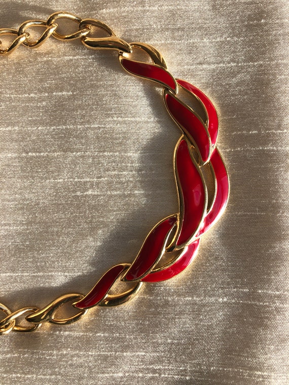 Napier Signed Vintage 15” Collar Necklace Red Ena… - image 3