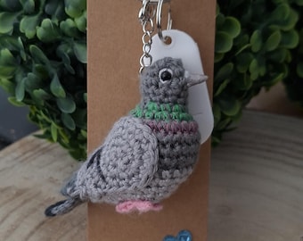 City Pigeon Keychain Handmade Crochet Pigeon Dove Keyring – Small Animal Bag Charm Gift