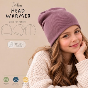 Patrón de costura para gorro infantil | Gorro/capucha de punto | Bebés, niños y adultos | Circunferencia de la cabeza 38-60 cm | Alemán Inglés