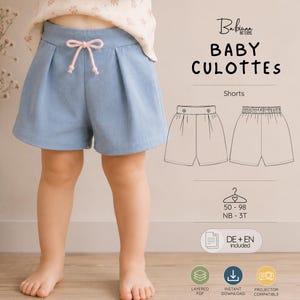 Baby Culottes Sewing Pattern PDF | Baby Pleated Shorts | Toddler Shorts | Projector Sewing Pattern | Summer Shorts PDF | Woven Shorts