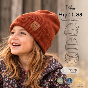Beanie Sewing Pattern PDF Hipst.aa | Hat & Snood Pattern for Baby, Kids, Adults | Head 40–60 cm | Jersey Hat | A4, A0, US Letter