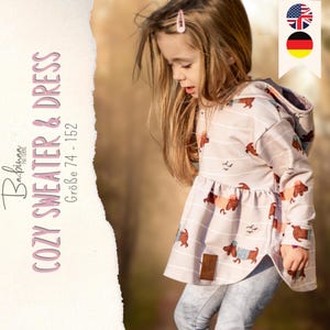 Girls Sweatshirt Dress Sewing Pattern PDF | Cozy Sweat(er) Dress with Hood | Kids Hoodie Dress | Sizes 9M-12Y | US Letter & A0