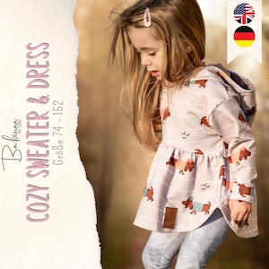 Naaipatroon Sweaterjurk Meisje PDF | Cozy Sweat(er) Dress, Hoodie Jurk met Capuchon | Maat 74-152 | A4 en A0 Beamer | Duits en Engels